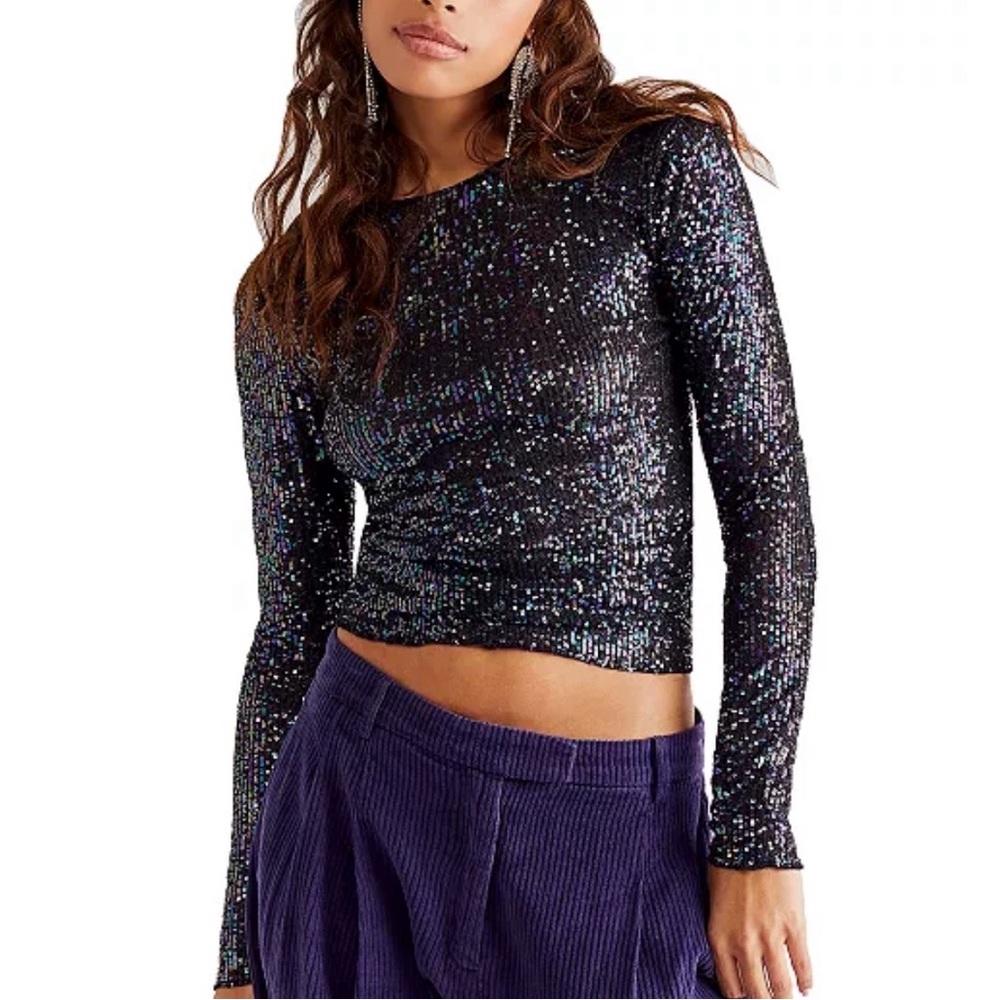 Free People Women's Gold Rush Long-Sleeve Sequin Top